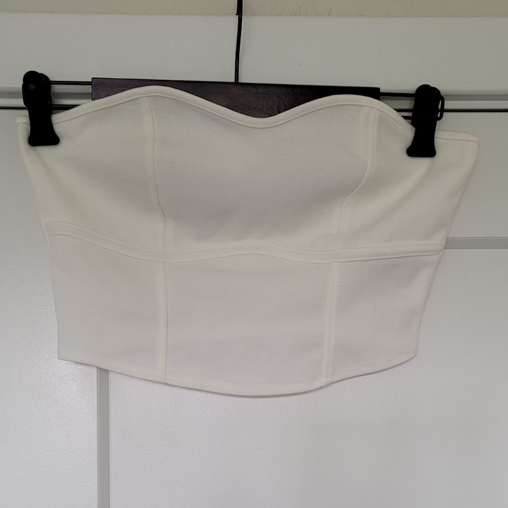 Small strapless cream bustier corset style crop top